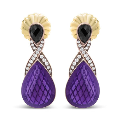 18k Rose Gold Flash Plated.925 Sterling Silver Purple Enamel Onyx Drop Earrings