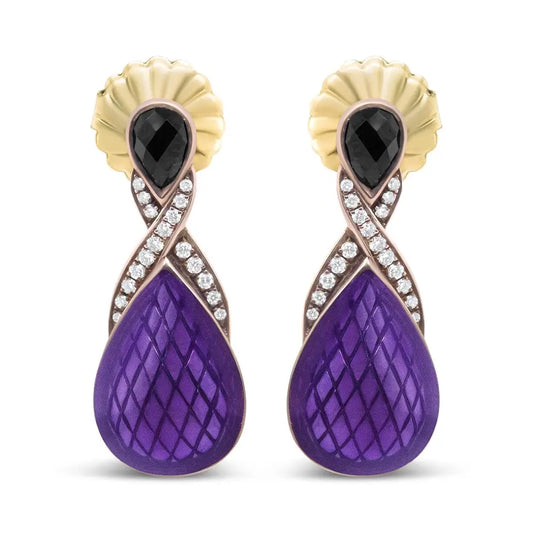 18k Rose Gold Flash Plated.925 Sterling Silver Purple Enamel Onyx Drop Earrings