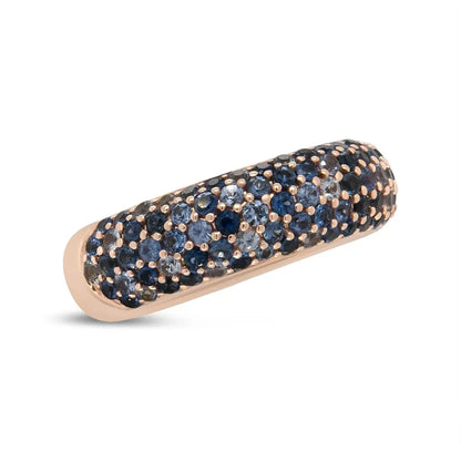 Exquisite 18k Rose Gold Multi Row Blue Sapphire Domed Top Band Ring