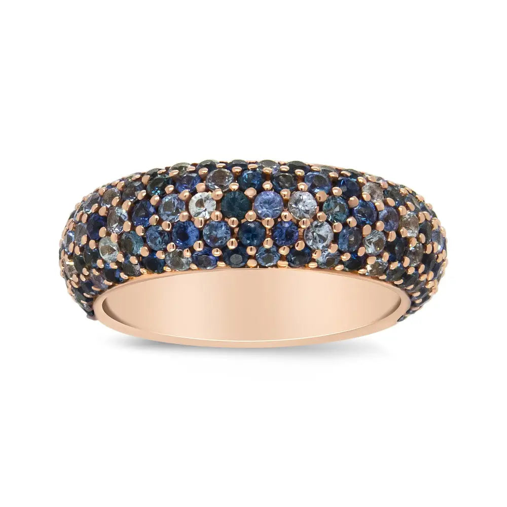 Exquisite 18k Rose Gold Multi Row Blue Sapphire Domed Top Band Ring