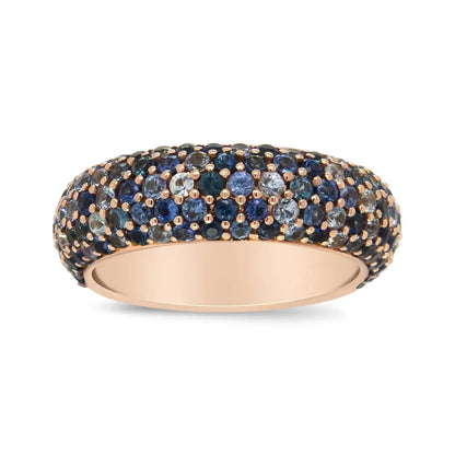 Exquisite 18k Rose Gold Multi Row Blue Sapphire Domed Top Band Ring