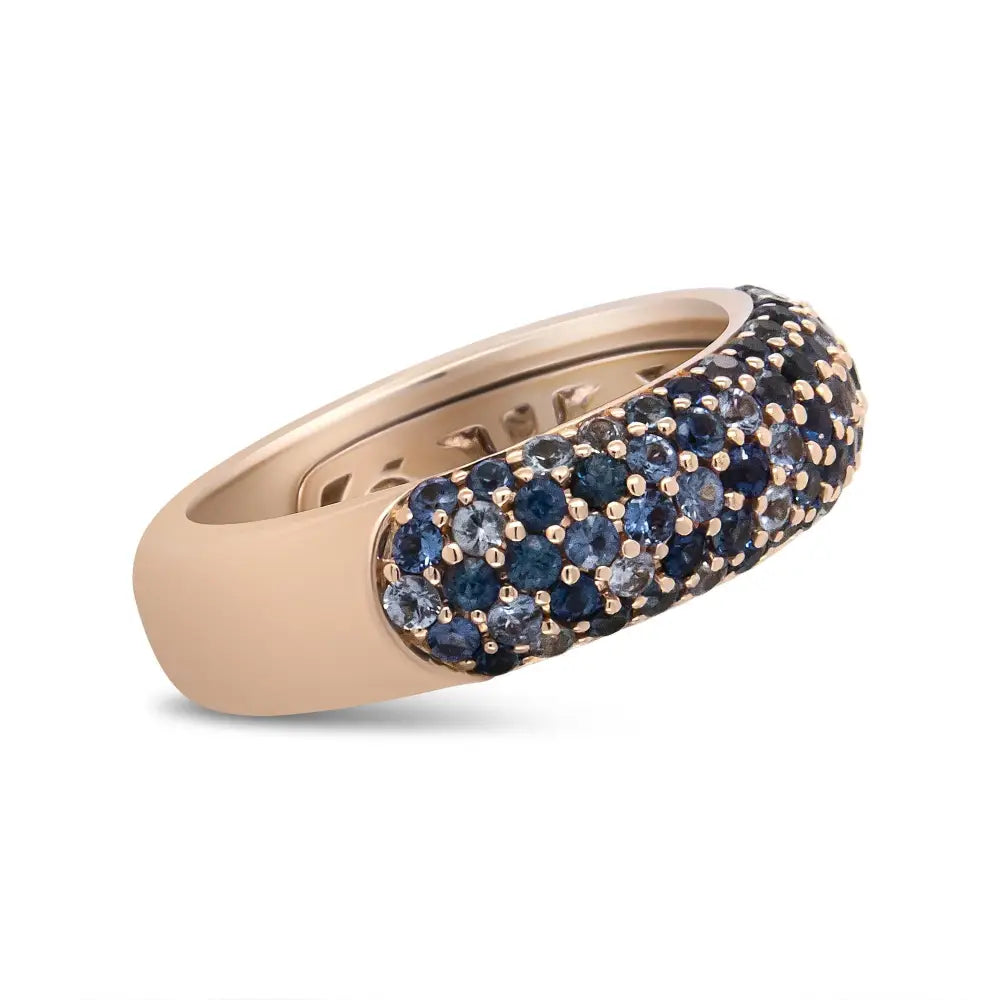 Exquisite 18k Rose Gold Multi Row Blue Sapphire Domed Top Band Ring