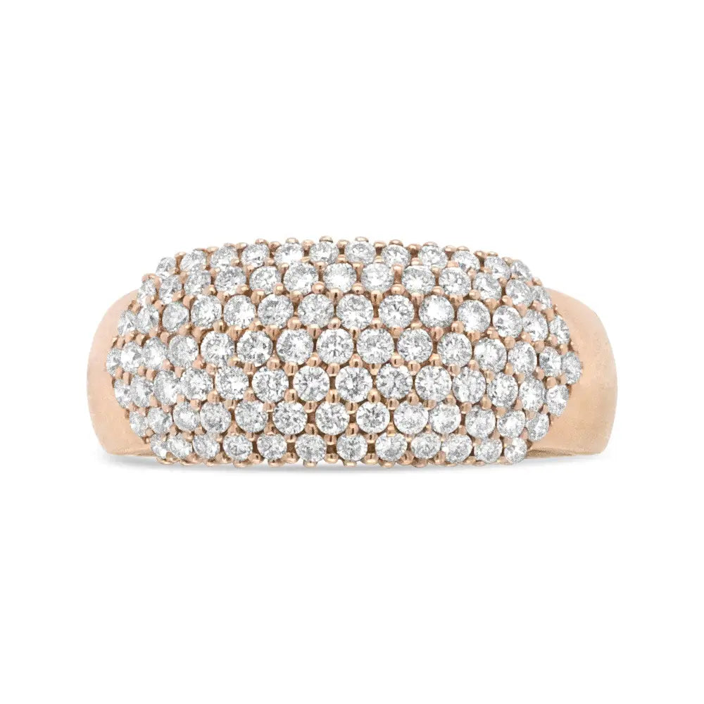 Exquisite 18k Rose Gold Multi Row Dome Band Ring with Diamonds