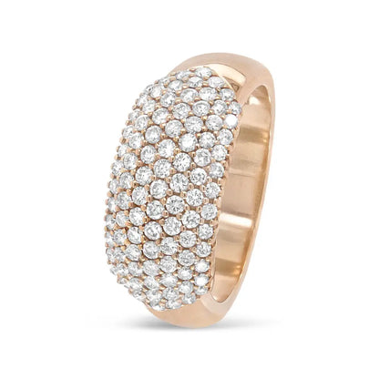 Exquisite 18k Rose Gold Multi Row Dome Band Ring with Diamonds