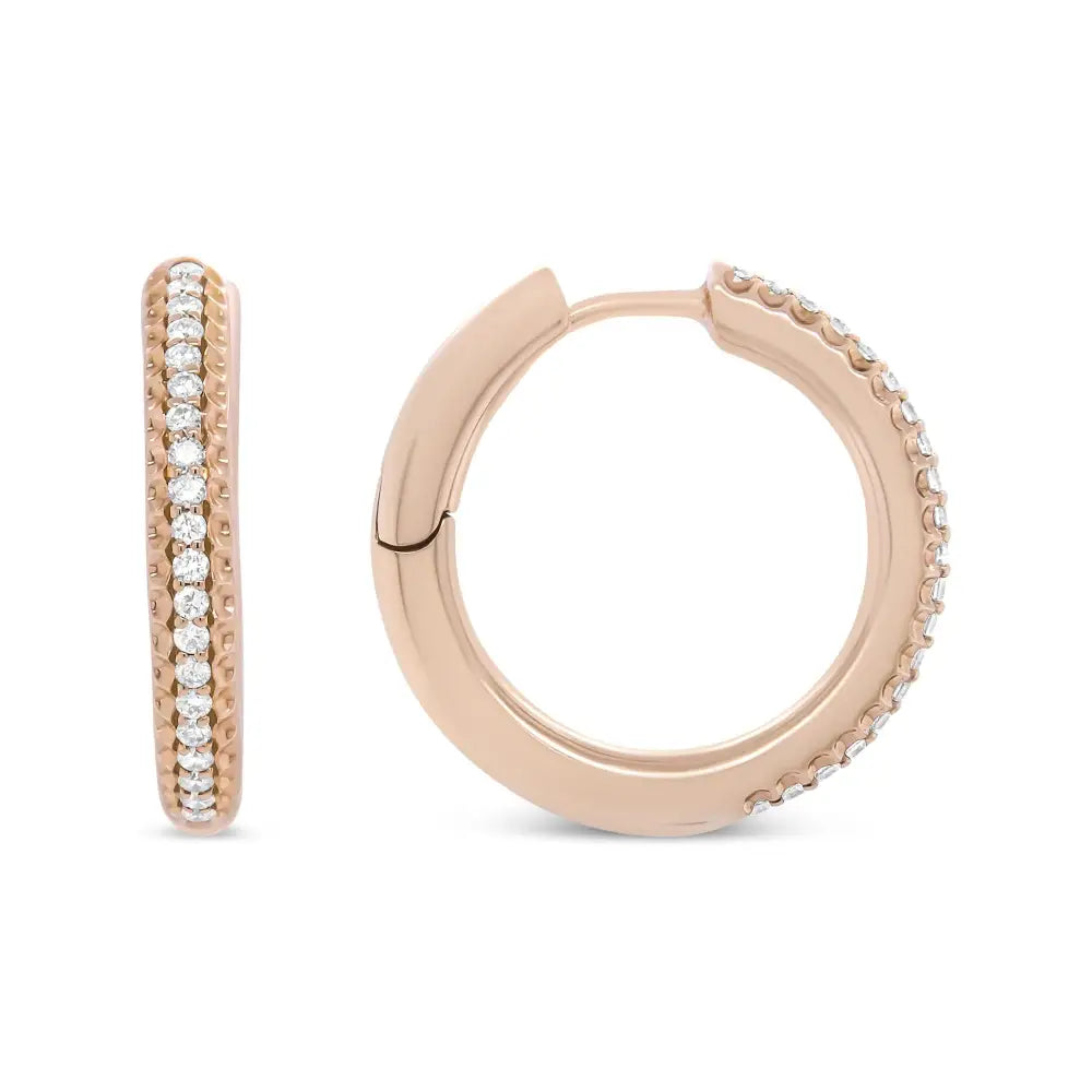 Exquisite 18k Rose Gold Round Cut Diamond Hoop Earrings - Earrings/earrings/hoop