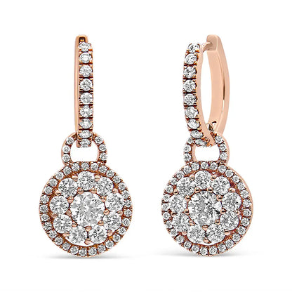 Exquisite 18k Rose Gold Round Shaped Diamond Composite Drop Earrings