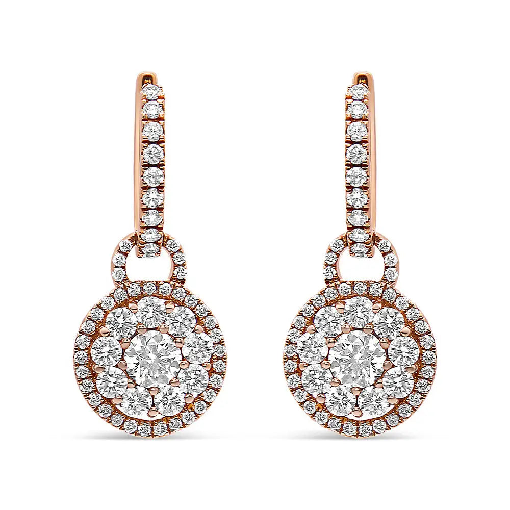 Exquisite 18k Rose Gold Round Shaped Diamond Composite Drop Earrings