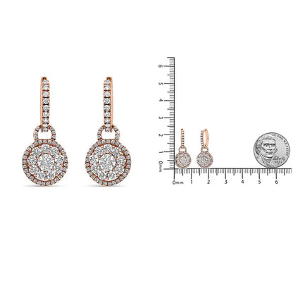 Exquisite 18k Rose Gold Round Shaped Diamond Composite Drop Earrings