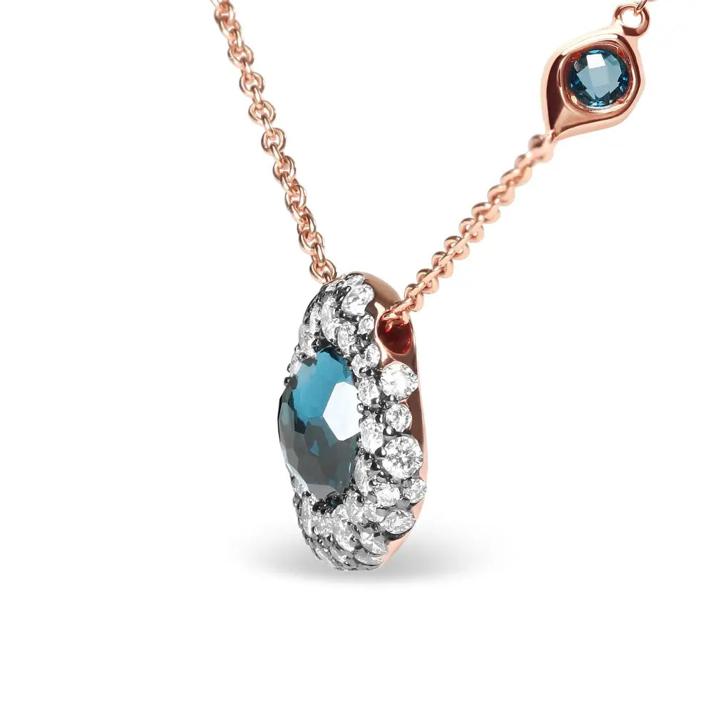 Exquisite 18k Rose Gold Station Necklace with London Blue Topaz and Diamonds