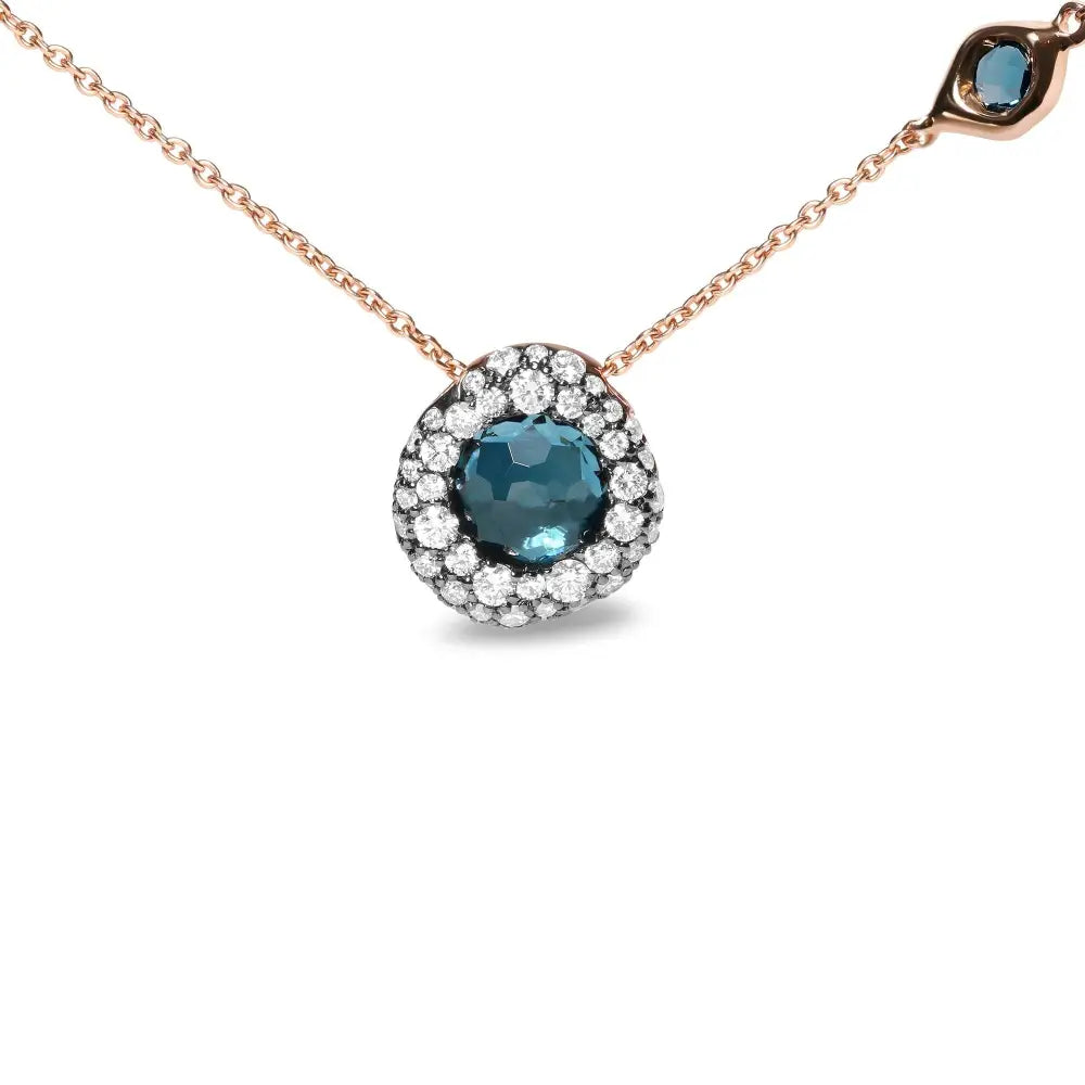 Exquisite 18k Rose Gold Station Necklace with London Blue Topaz and Diamonds