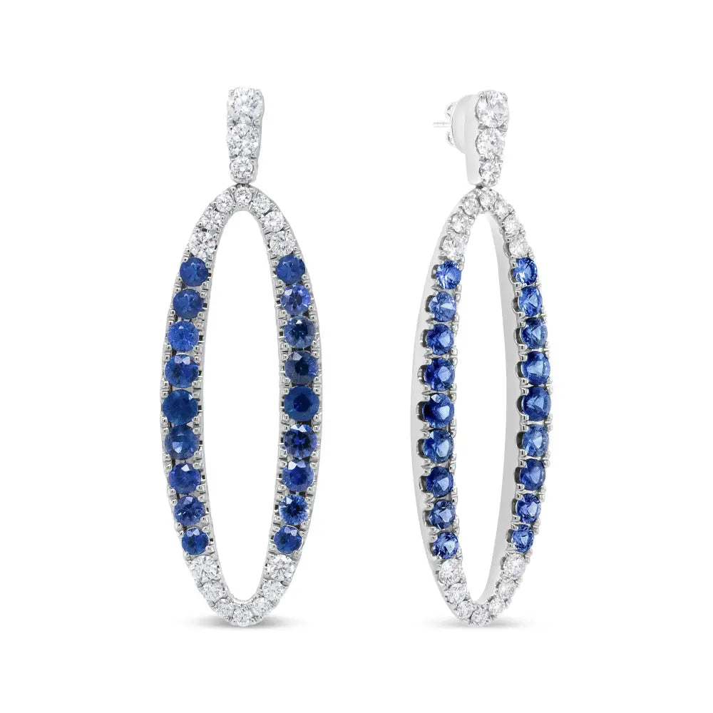 Exquisite 18k White Gold Blue Round Diamond and Blue Sapphire Openwork Earrings