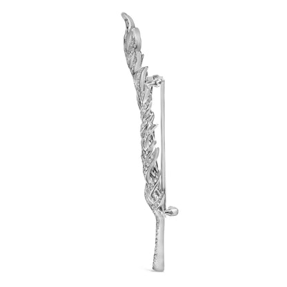 Exquisite 18k White Gold Diamond Feather Brooch for Timeless Elegance