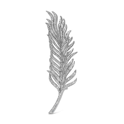 Exquisite 18k White Gold Diamond Feather Brooch for Timeless Elegance