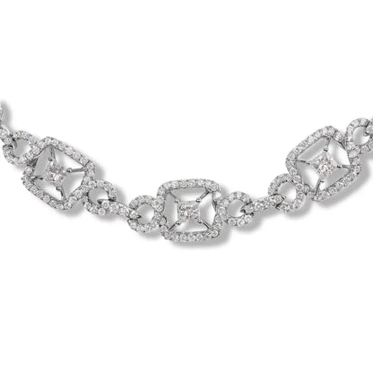 Exquisite 18k White Gold Duchess Station Link Collar Necklace with Diamonds