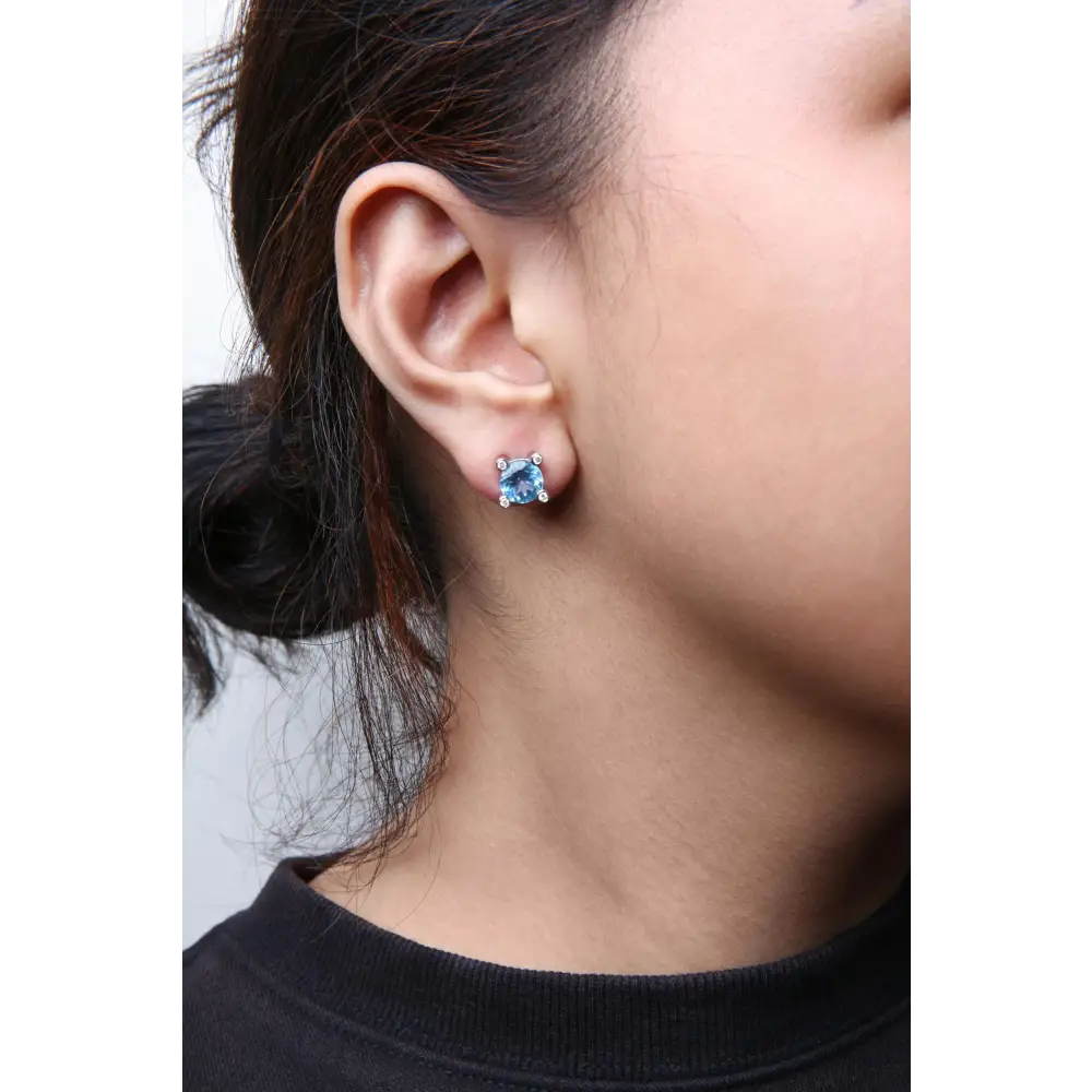 Exquisite 18k White Gold Earrings Featuring Sky Blue Topaz and Diamonds