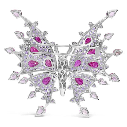 Exquisite 18k White Gold Gemstone Butterfly Brooch with Diamonds and Amethyst