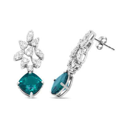 Exquisite 18k White Gold Green Emerald Drop Earrings with Diamonds