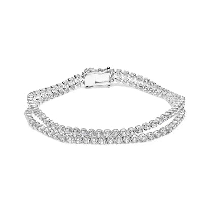 Exquisite 18k White Gold Natural Diamond Double Row Tennis Bracelet