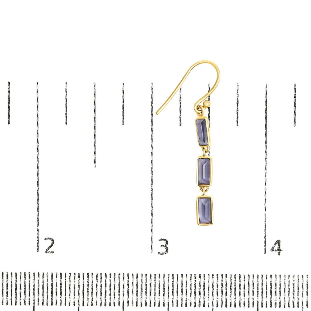 Exquisite 18k Yellow Gold Baguette Iolite Stiletto Dangle Earrings