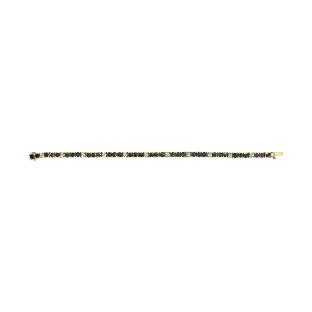 Exquisite 18k Yellow Gold Blue Sapphire Tennis Bracelet with Diamonds