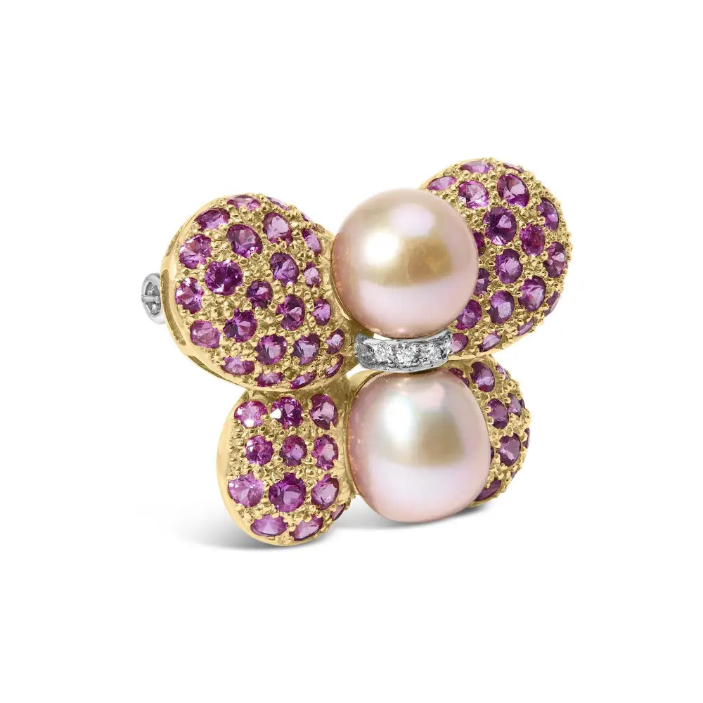 Exquisite 18k Yellow Gold Butterfly Pin Brooch with South Sea Pearl