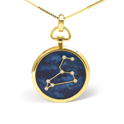 Exquisite 18k Yellow Gold Diamond Leo Constellation Pendant Necklace