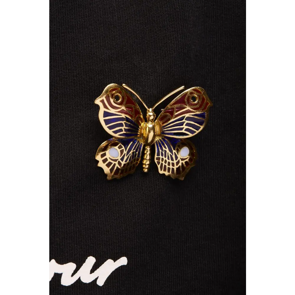 Exquisite 18k Yellow Gold Enameled Butterfly Brooch Pin - Brooches