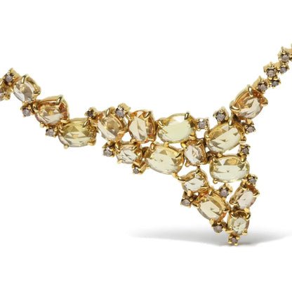 Exquisite 18k Yellow Gold Necklace with Brown Diamond and Oval Yellow Sapphire