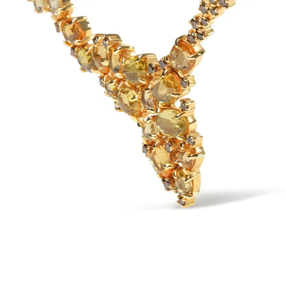 Exquisite 18k Yellow Gold Necklace with Brown Diamond and Oval Yellow Sapphire