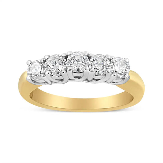 Exquisite 18k Yellow Gold Prong Set Round Cut Diamond Five Stone Ring