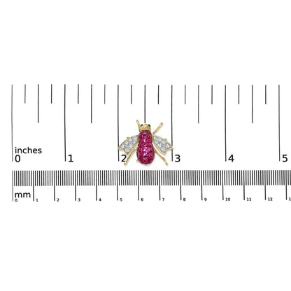 Exquisite 18k Yellow Gold Red Ruby Bumblebee Brooch Pin with Diamonds