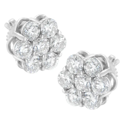 Exquisite 2 Cttw Floral Composite Stone Diamond Stud Earring in Sterling Silver