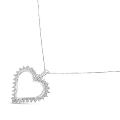 Exquisite 3-prong Diamond Open Heart Pendant Necklace in Sterling Silver