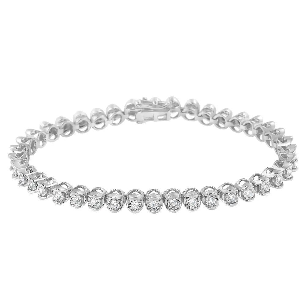 Exquisite.925 Sterling Silver 1.0 Cttw Diamond Miracle-set Bracelet