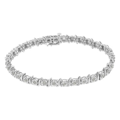 Exquisite.925 Sterling Silver 1.0 Cttw Diamond S-curve Link Bracelet