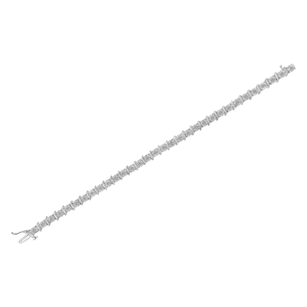 Exquisite.925 Sterling Silver 1.0 Cttw Diamond S-curve Link Bracelet