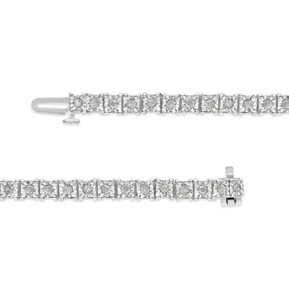 Exquisite.925 Sterling Silver 1.0 Cttw Diamond Square Frame Miracle-set Tennis