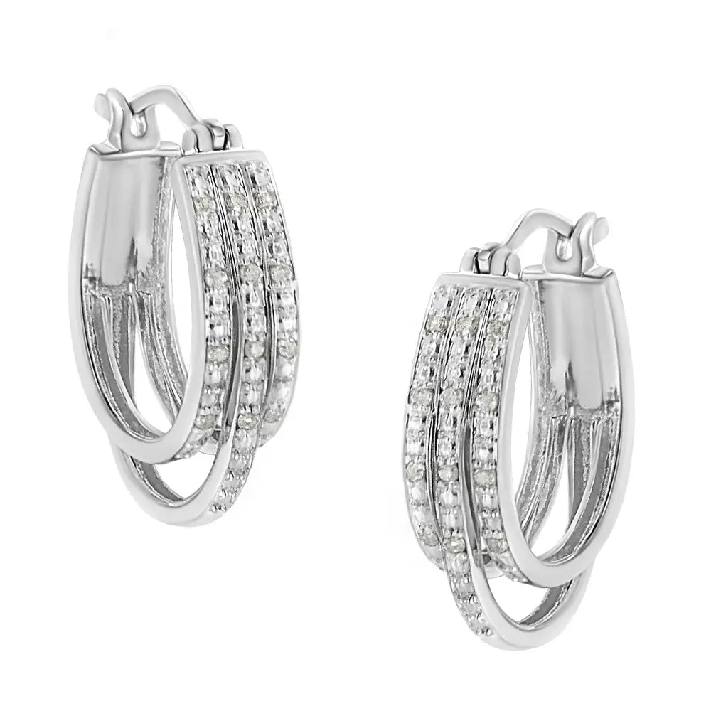 Exquisite.925 Sterling Silver Alternating Beaded Triple Hoop Earrings