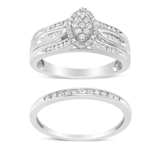 Exquisite.925 Sterling Silver Baguette-cut Diamond Engagement Bridal Set