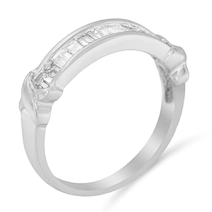 Exquisite.925 Sterling Silver Baguette Cut Diamond Wedding Ring