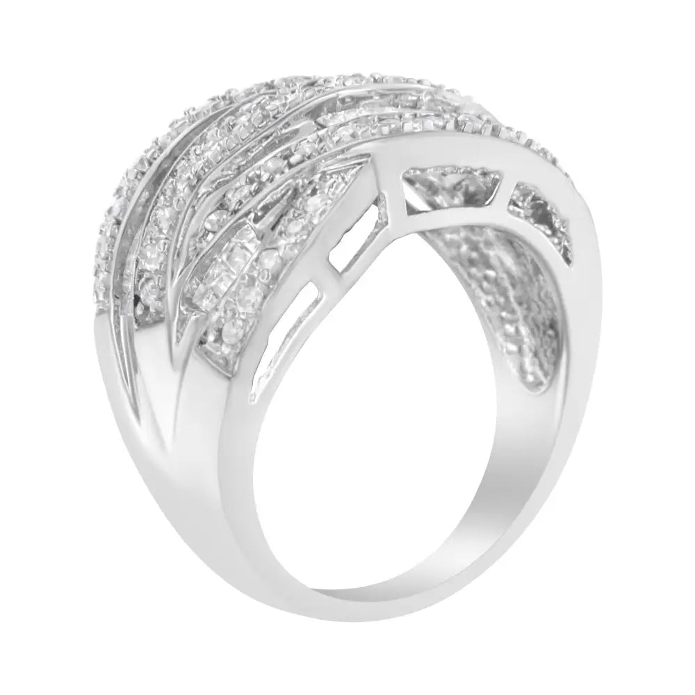 Exquisite.925 Sterling Silver Channel Set Alternating Diamond Bypass Ring Band