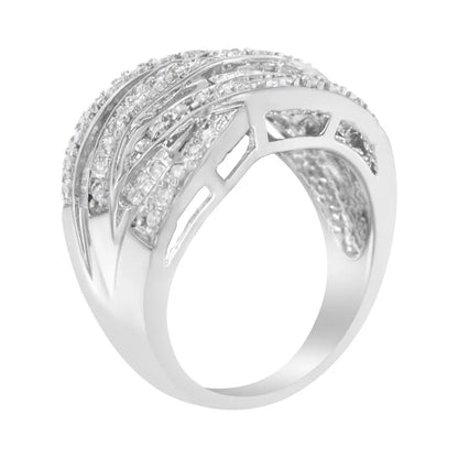 Exquisite.925 Sterling Silver Channel Set Alternating Diamond Bypass Ring Band