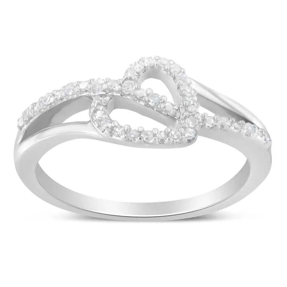 Exquisite.925 Sterling Silver Cttw Diamond Open Heart Leaf Curvy Bypass Ring