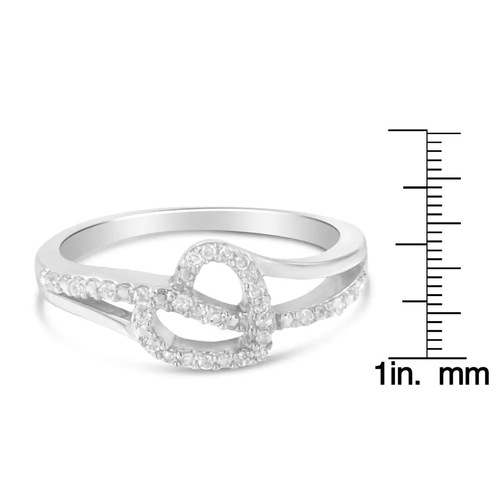 Exquisite.925 Sterling Silver Cttw Diamond Open Heart Leaf Curvy Bypass Ring