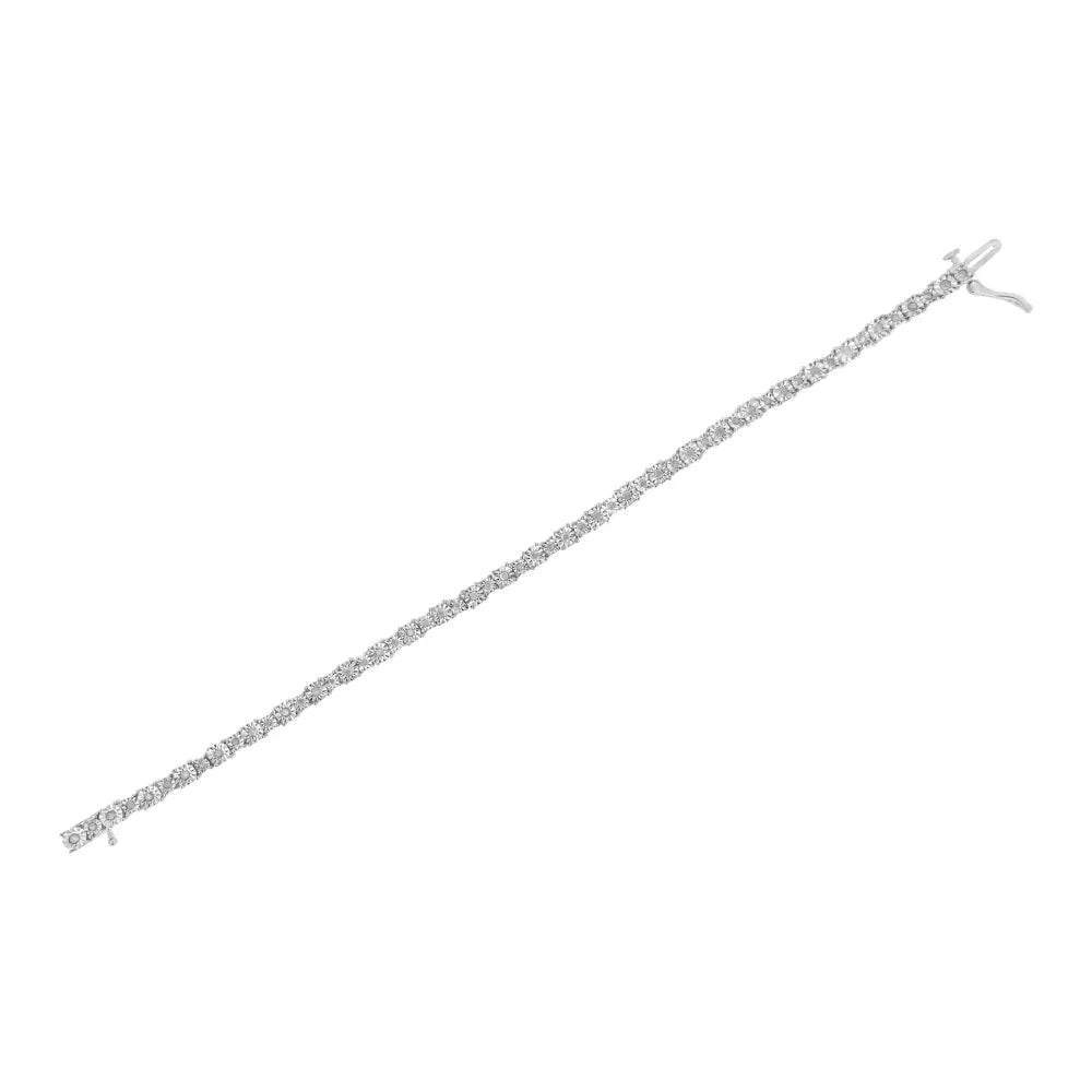 Exquisite.925 Sterling Silver Diamond Alternating Tennis Bracelet