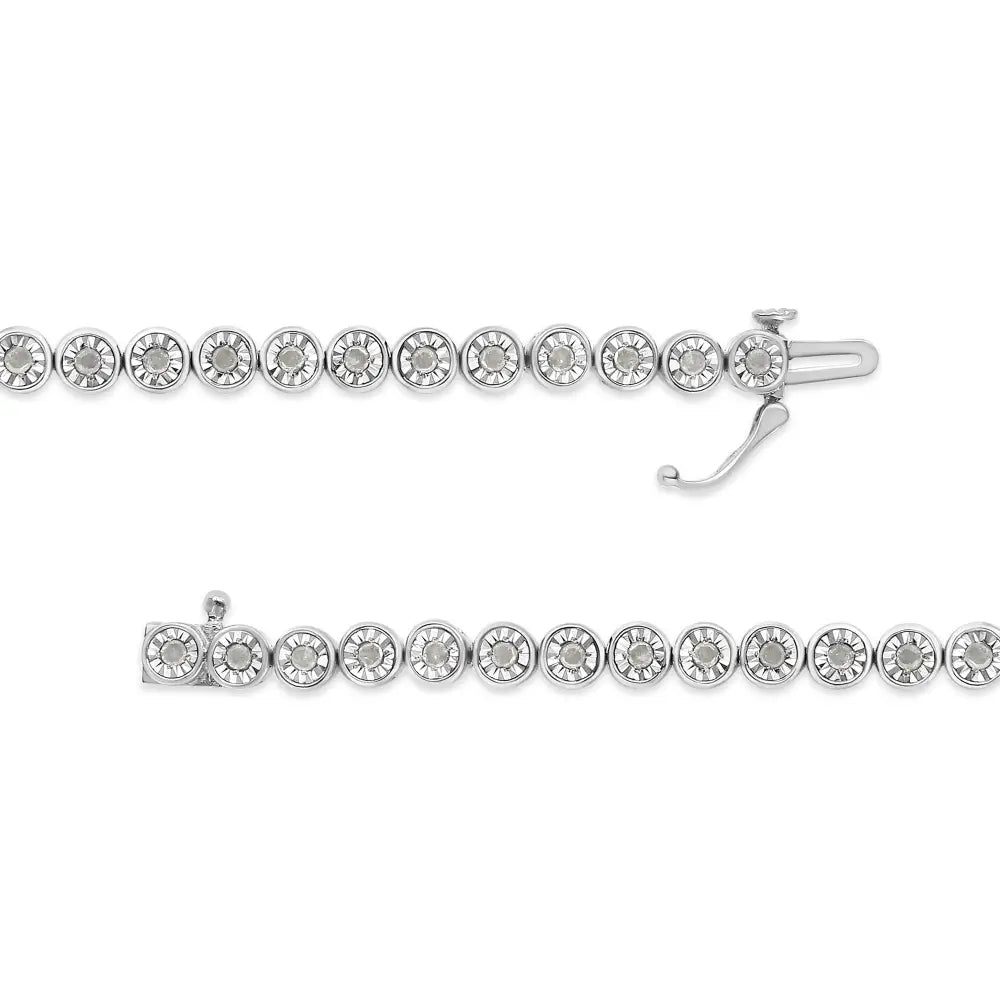 Exquisite.925 Sterling Silver Diamond Bezel Link Tennis Bracelet