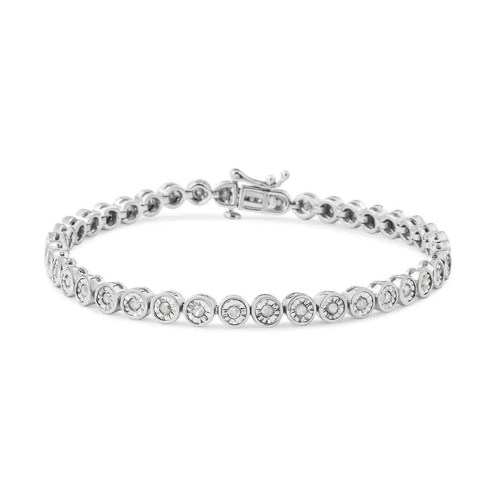 Exquisite.925 Sterling Silver Diamond Bezel Link Tennis Bracelet