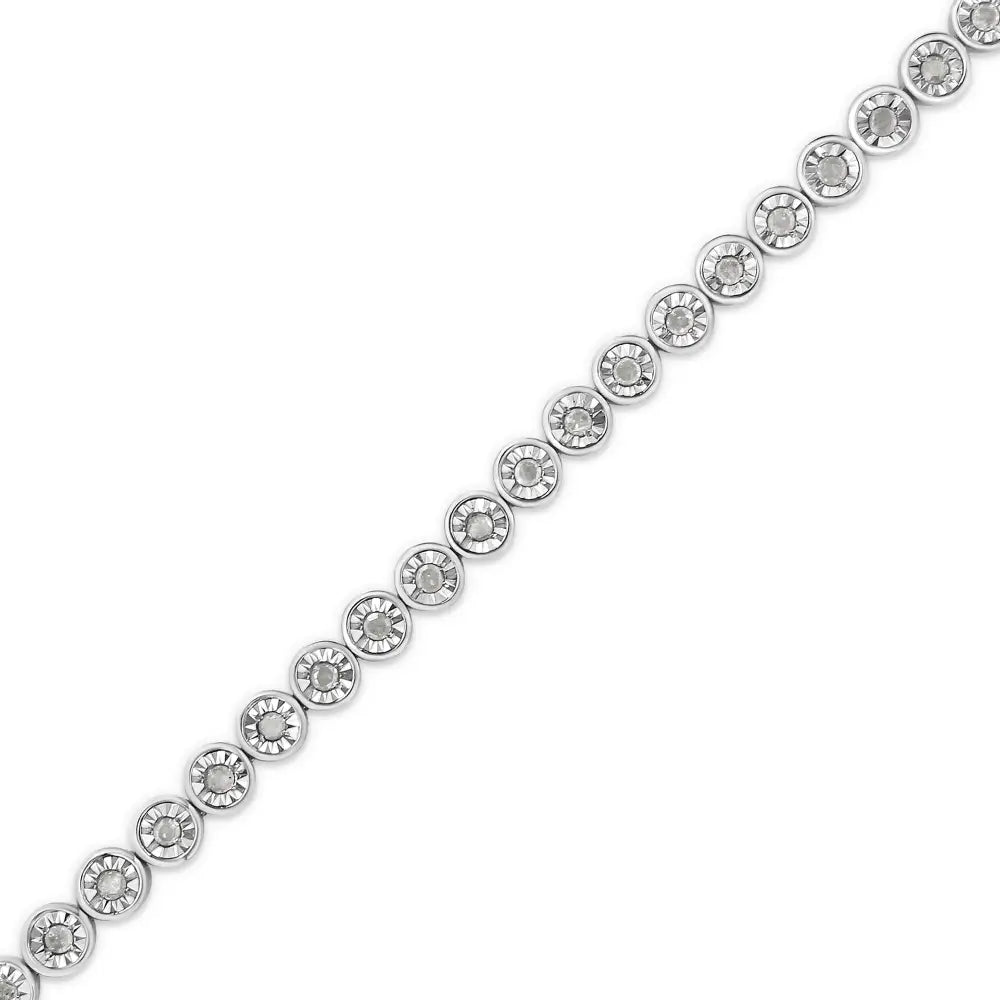 Exquisite.925 Sterling Silver Diamond Bezel Link Tennis Bracelet