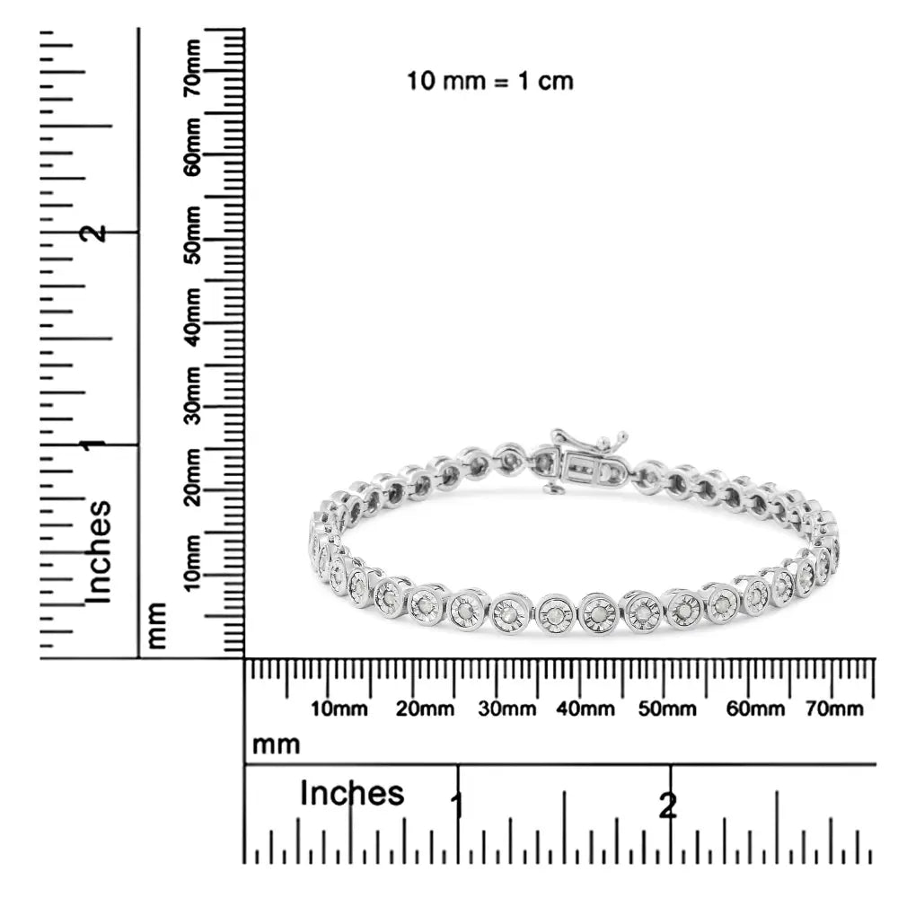 Exquisite.925 Sterling Silver Diamond Bezel Link Tennis Bracelet