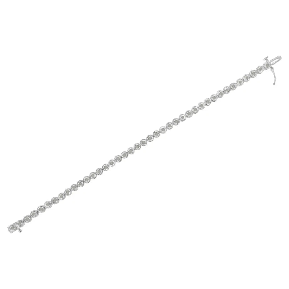 Exquisite.925 Sterling Silver Diamond Bezel Link Tennis Bracelet